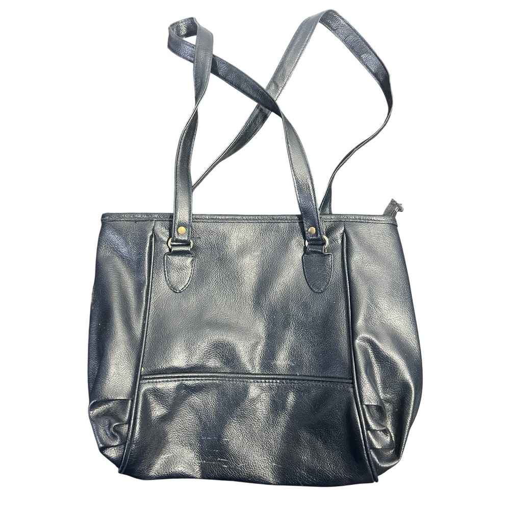 Mitzi‎ Women's Navy Blue Faux Leather Tote Shoulder Bag Zipper Closure